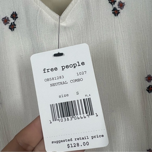 Free People Womens Oxford Boho Embroidered White Floral Flowy Dress NWT Small - Picture 11 of 11